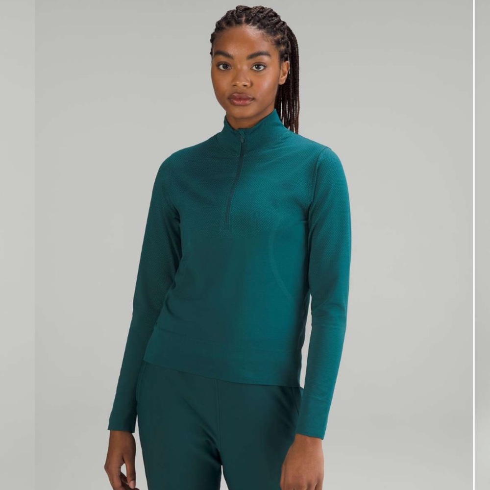 Lululemon Swiftly Green Jasper/ Oceanic Half-Zip Top